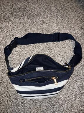 a new day Navy and White Striped Mini Belt Bag with Gold Hardware
